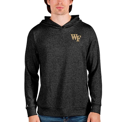 Men's Antigua Heathered Black Wake Forest Demon Deacons Absolute Pullover Hoodie