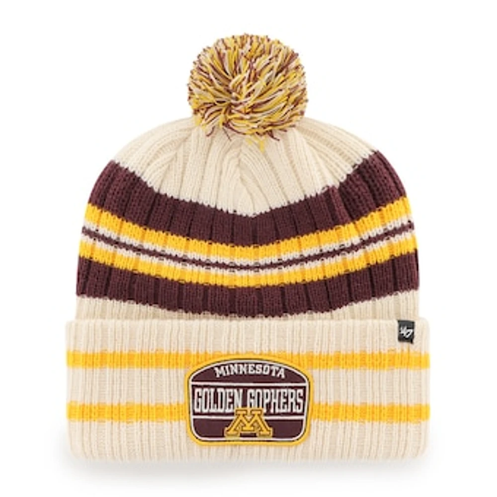 Men's '47 Natural Minnesota Golden Gophers Hone Patch Cuffed Knit Hat with Pom