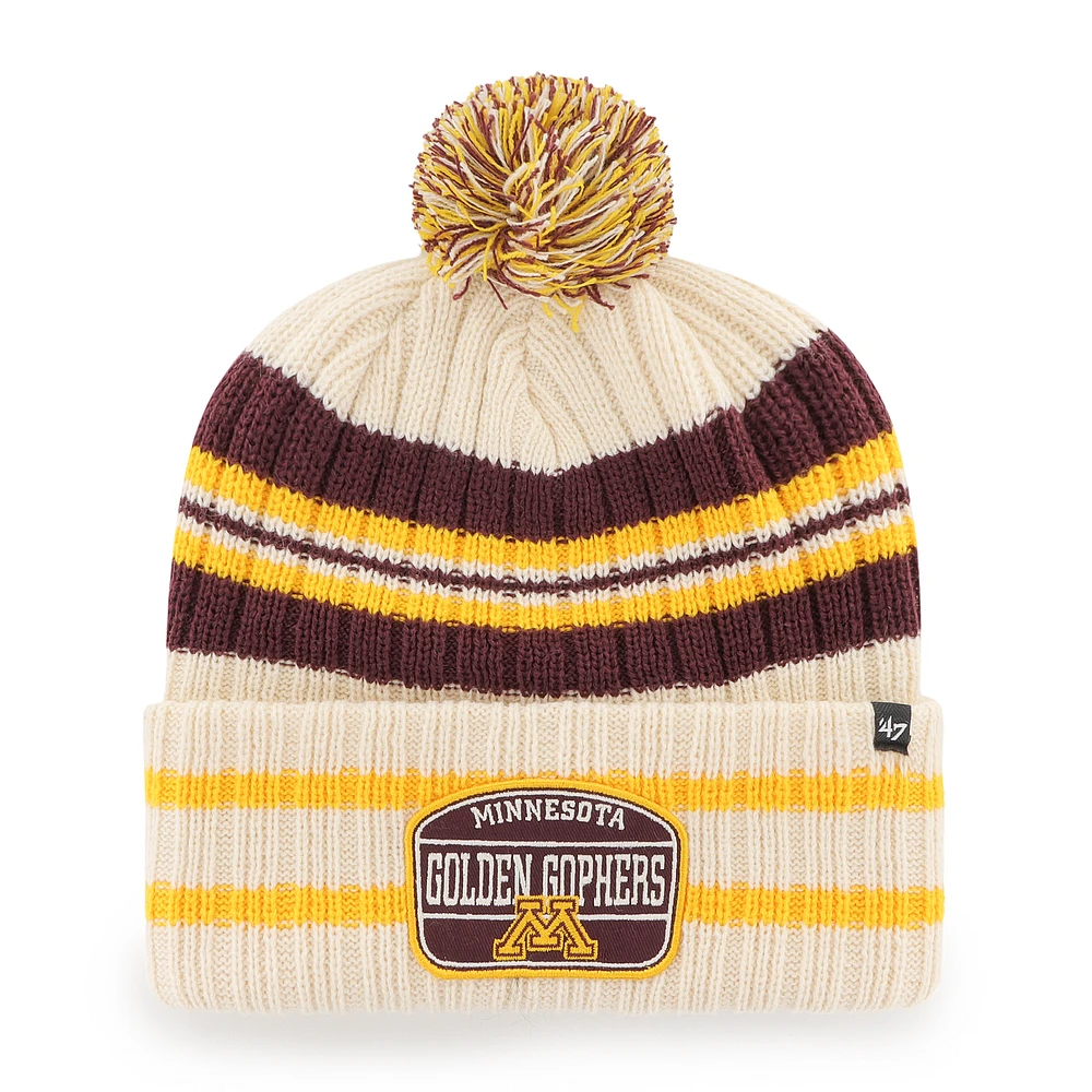 Men's '47 Natural Minnesota Golden Gophers Hone Patch Cuffed Knit Hat with Pom