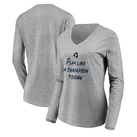 Women's Heathered Gray Notre Dame Fighting Irish Play Like A Champion Today Shamrock Long Sleeve V-Neck T-Shirt
