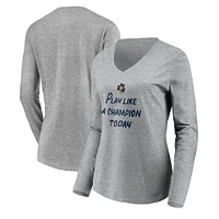 Women's Heathered Gray Notre Dame Fighting Irish Play Like A Champion Today Shamrock Long Sleeve V-Neck T-Shirt