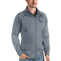 Men's Antigua Gray Colorado Rockies Links Full-Zip Golf Jacket