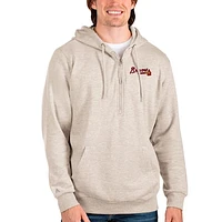 Men's Antigua Oatmeal Atlanta Braves Action Quarter-Zip Pullover Hoodie