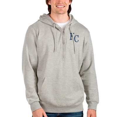 Men's Antigua Heathered Gray Kansas City Royals Action Quarter-Zip Pullover Hoodie