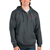 Men's Antigua Heathered Charcoal Los Angeles Angels Action Quarter-Zip Pullover Hoodie