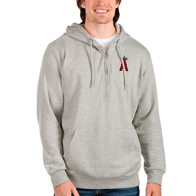 Men's Antigua Heathered Gray Los Angeles Angels Action Quarter-Zip Pullover Hoodie