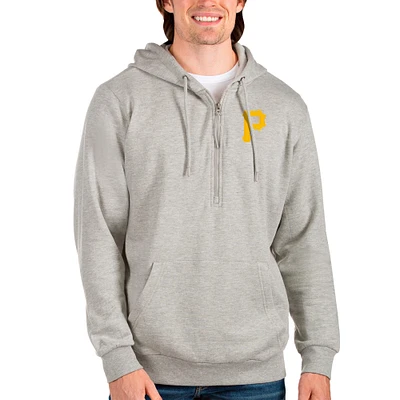 Men's Antigua Heathered Gray Pittsburgh Pirates Action Quarter-Zip Pullover Hoodie