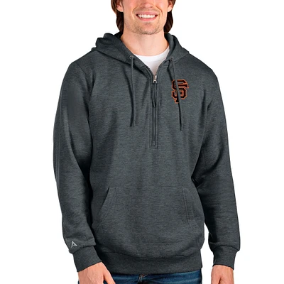 Men's Antigua Heathered Charcoal San Francisco Giants Action Quarter-Zip Pullover Hoodie