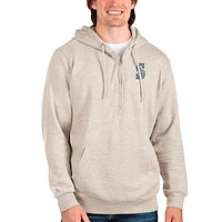 Men's Antigua Oatmeal Seattle Mariners Action Quarter-Zip Pullover Hoodie