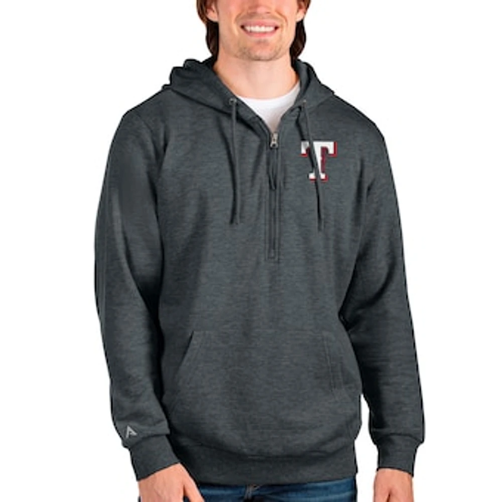 Men's Antigua Heathered Charcoal Texas Rangers Action Quarter-Zip Pullover Hoodie