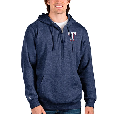 Men's Antigua Heathered Navy Texas Rangers Action Quarter-Zip Pullover Hoodie