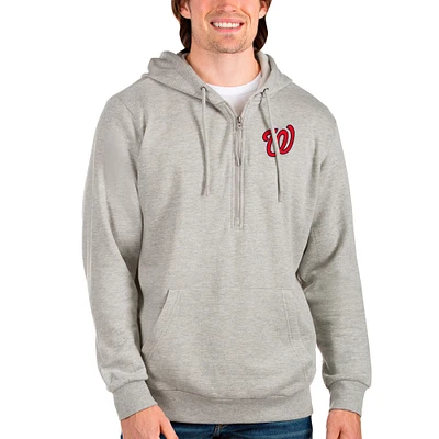 Men's Antigua Heathered Gray Washington Nationals Action Quarter-Zip Pullover Hoodie