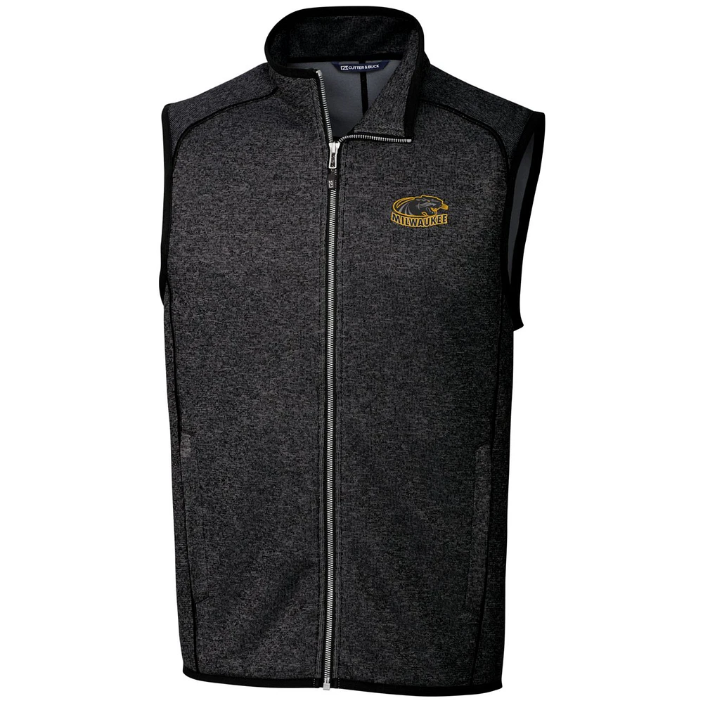 Men's Cutter & Buck Heathered Charcoal Wisconsin-Milwaukee Panthers Big Tall Mainsail Sweater Knit Fleece Full-Zip Vest