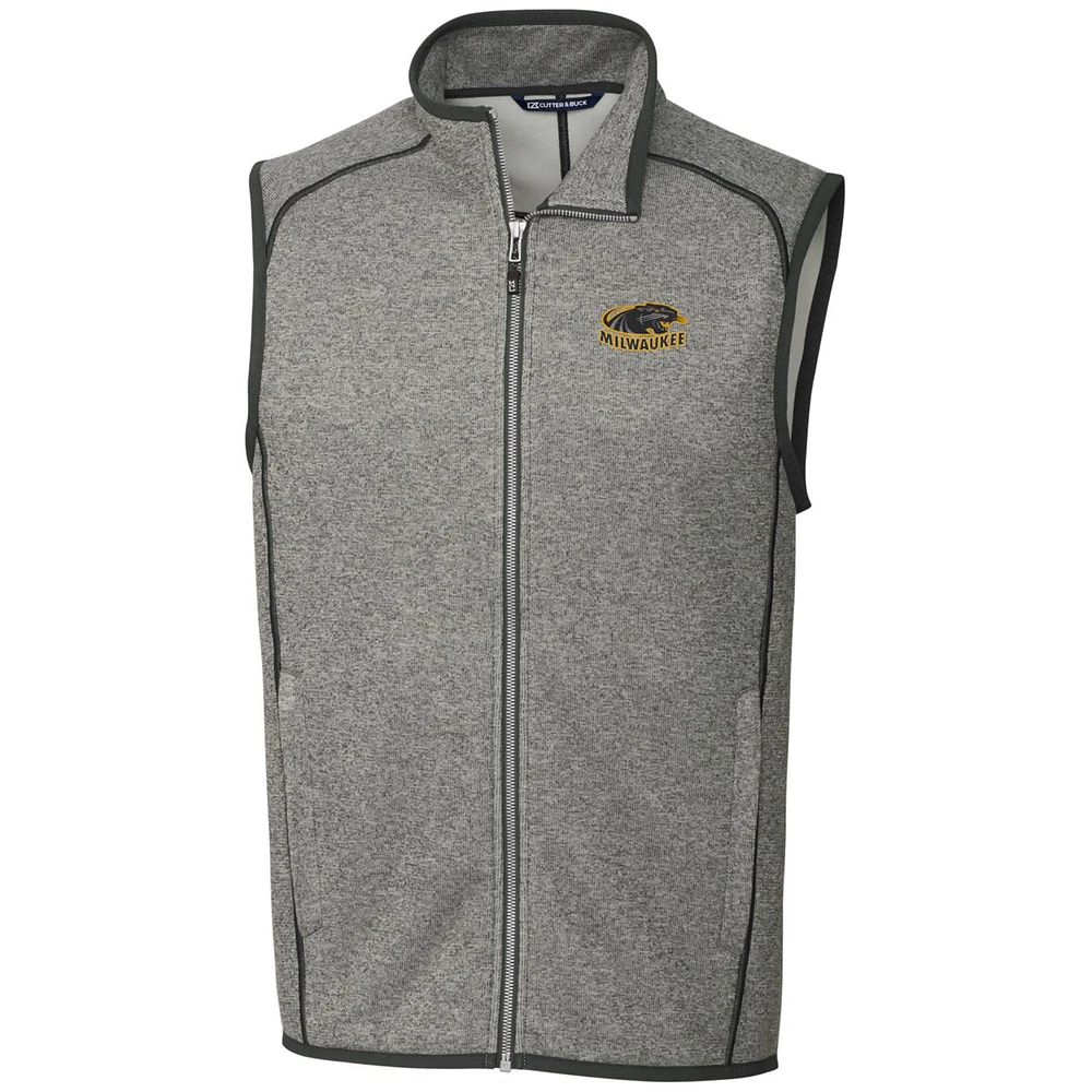 Men's Cutter & Buck Heathered Gray Wisconsin-Milwaukee Panthers Big Tall Mainsail Sweater Knit Fleece Full-Zip Vest