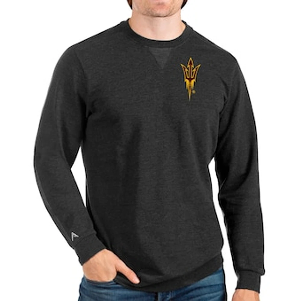 Men's Antigua Heathered Black Arizona State Sun Devils Reward Crewneck Pullover Sweatshirt