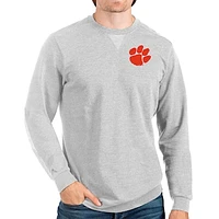 Men's Antigua Heathered Gray Clemson Tigers Reward Crewneck Pullover Sweatshirt