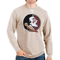 Men's Antigua Oatmeal Florida State Seminoles Logo Reward Crewneck Pullover Sweatshirt