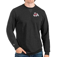 Men's Antigua Heathered Black Fresno State Bulldogs Reward Crewneck Pullover Sweatshirt