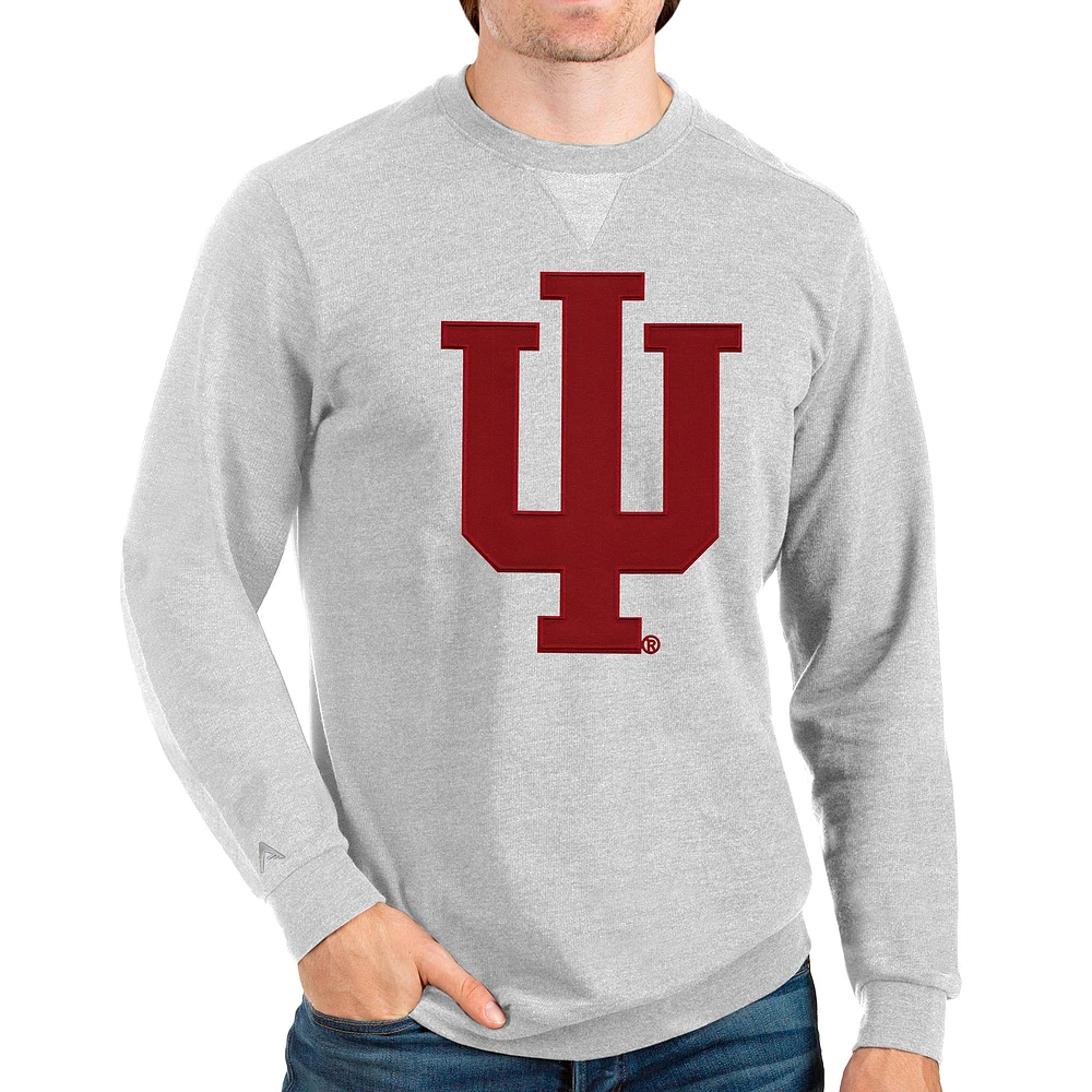 Men's Antigua Heathered Gray Indiana Hoosiers Logo Reward Crewneck Pullover Sweatshirt