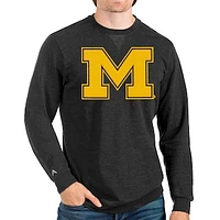 Men's Antigua Heathered Black Michigan Wolverines Logo Reward Crewneck Pullover Sweatshirt