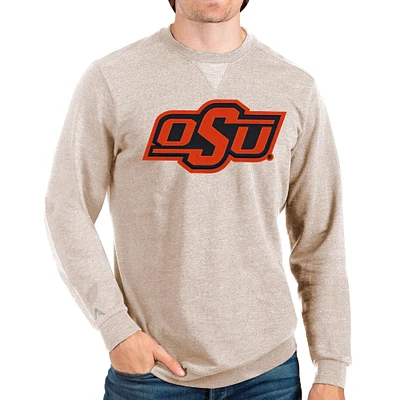 Men's Antigua Oatmeal Oklahoma State Cowboys Logo Reward Crewneck Pullover Sweatshirt