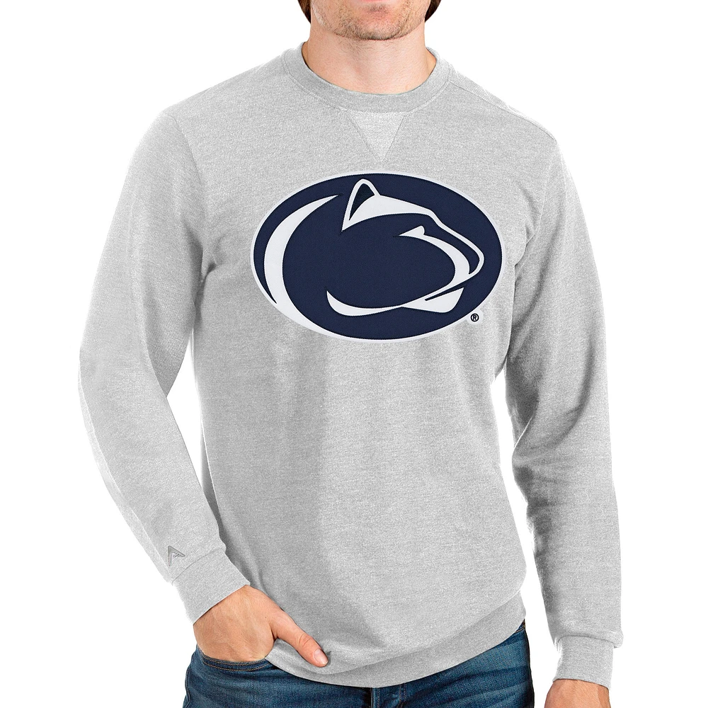 Men's Antigua Heathered Gray Penn State Nittany Lions Logo Reward Crewneck Pullover Sweatshirt