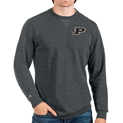 Men's Antigua Heathered Charcoal Purdue Boilermakers Reward Crewneck Pullover Sweatshirt