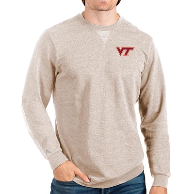 Men's Antigua Oatmeal Virginia Tech Hokies Reward Crewneck Pullover Sweatshirt