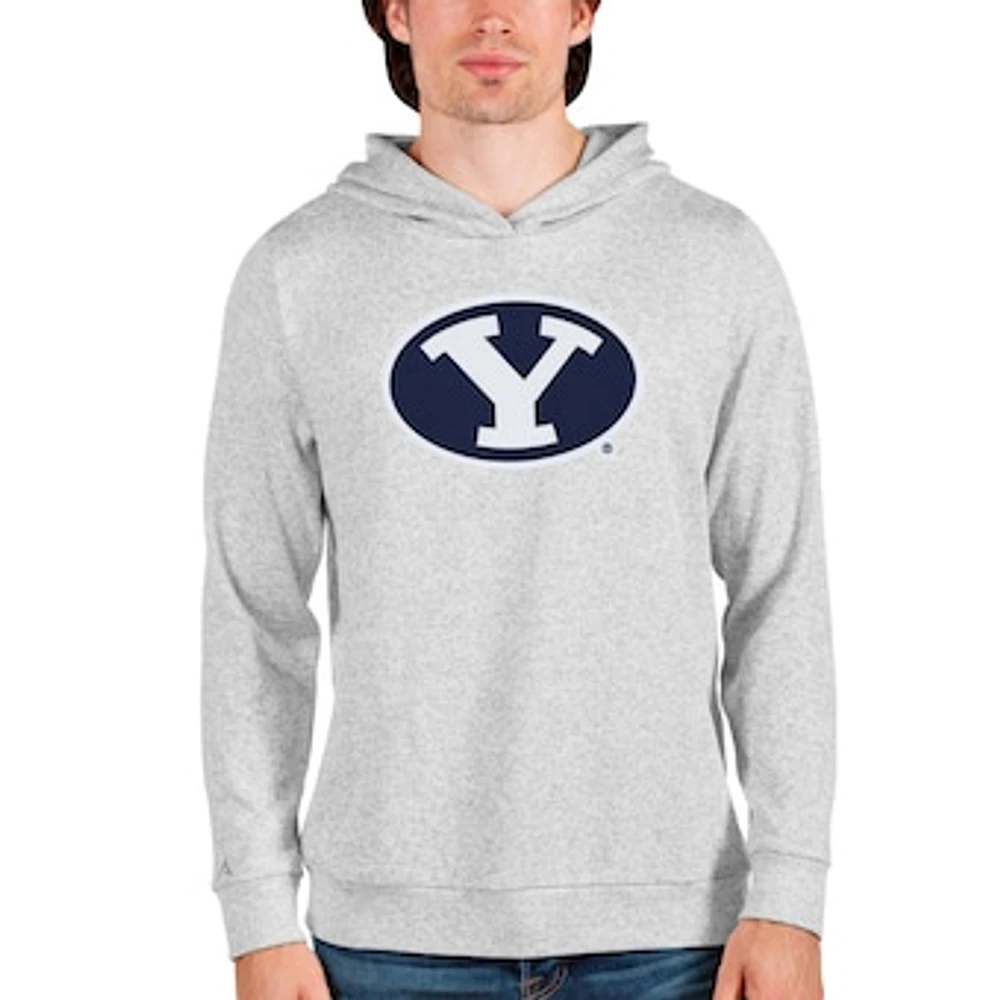 Men's Antigua Heathered Gray BYU Cougars Team Logo Absolute Pullover Hoodie