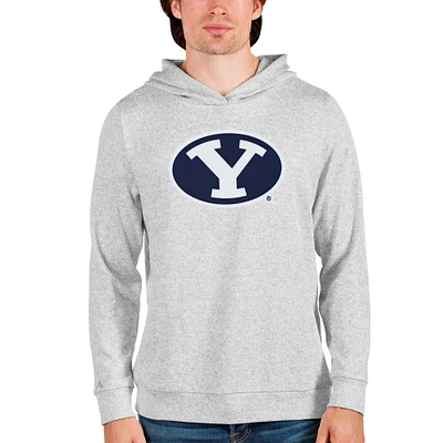 Men's Antigua Heathered Gray BYU Cougars Team Logo Absolute Pullover Hoodie