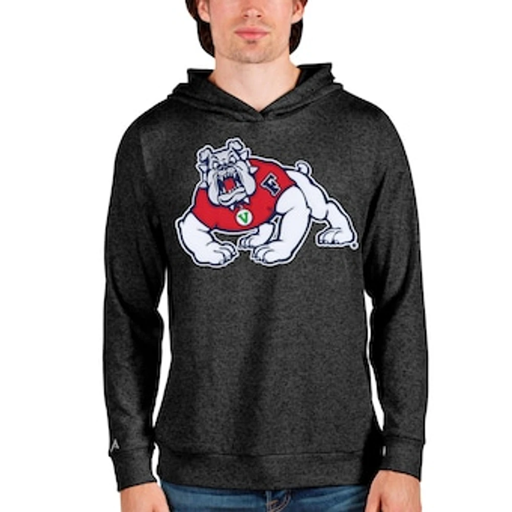 Men's Antigua Heathered Black Fresno State Bulldogs Team Logo Absolute Pullover Hoodie