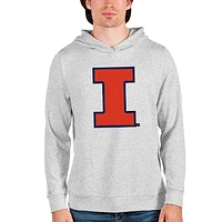 Men's Antigua Heathered Gray Illinois Fighting Illini Team Logo Absolute Pullover Hoodie