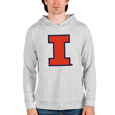 Men's Antigua Heathered Gray Illinois Fighting Illini Team Logo Absolute Pullover Hoodie