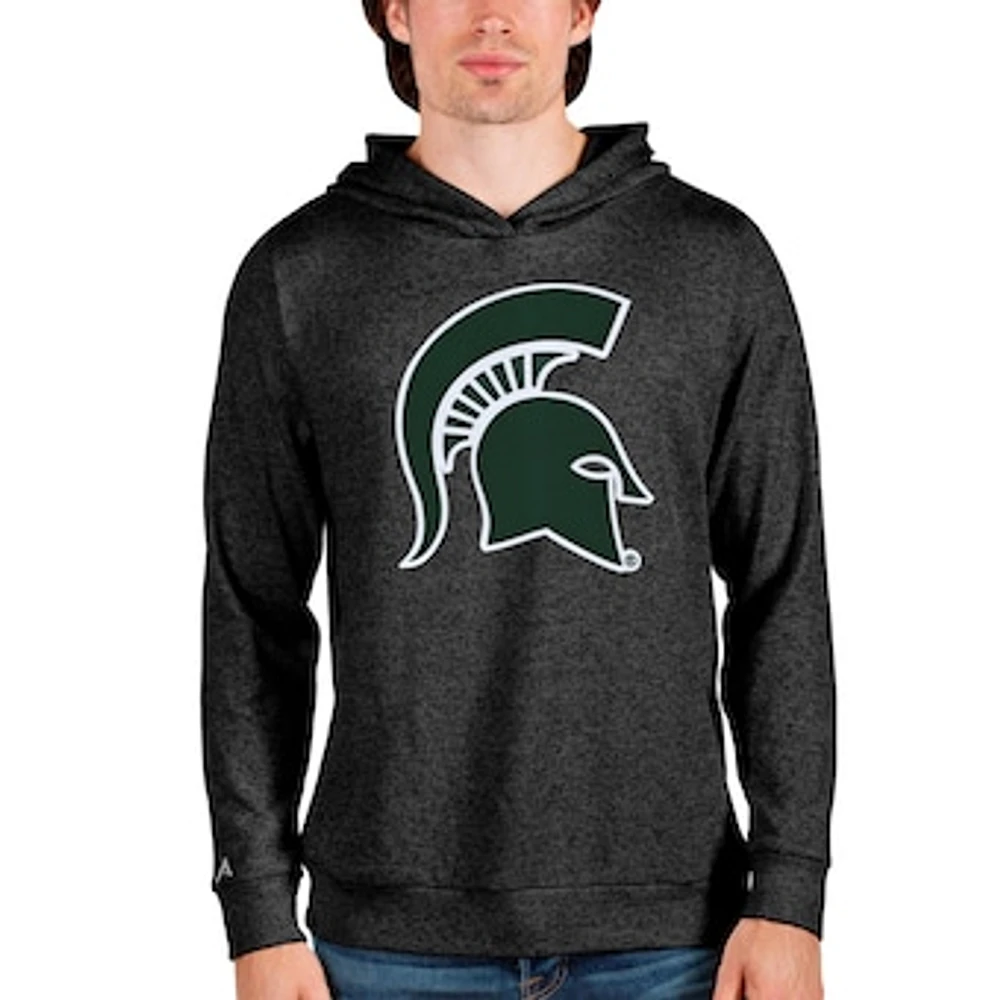 Men's Antigua Heathered Black Michigan State Spartans Team Logo Absolute Pullover Hoodie