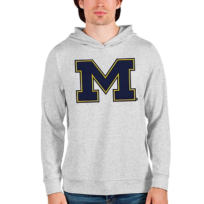 Men's Antigua Heathered Gray Michigan Wolverines Team Logo Absolute Pullover Hoodie