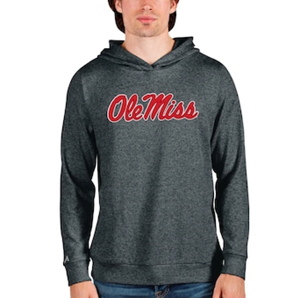 Men's Antigua Heathered Charcoal Ole Miss Rebels Team Logo Absolute Pullover Hoodie