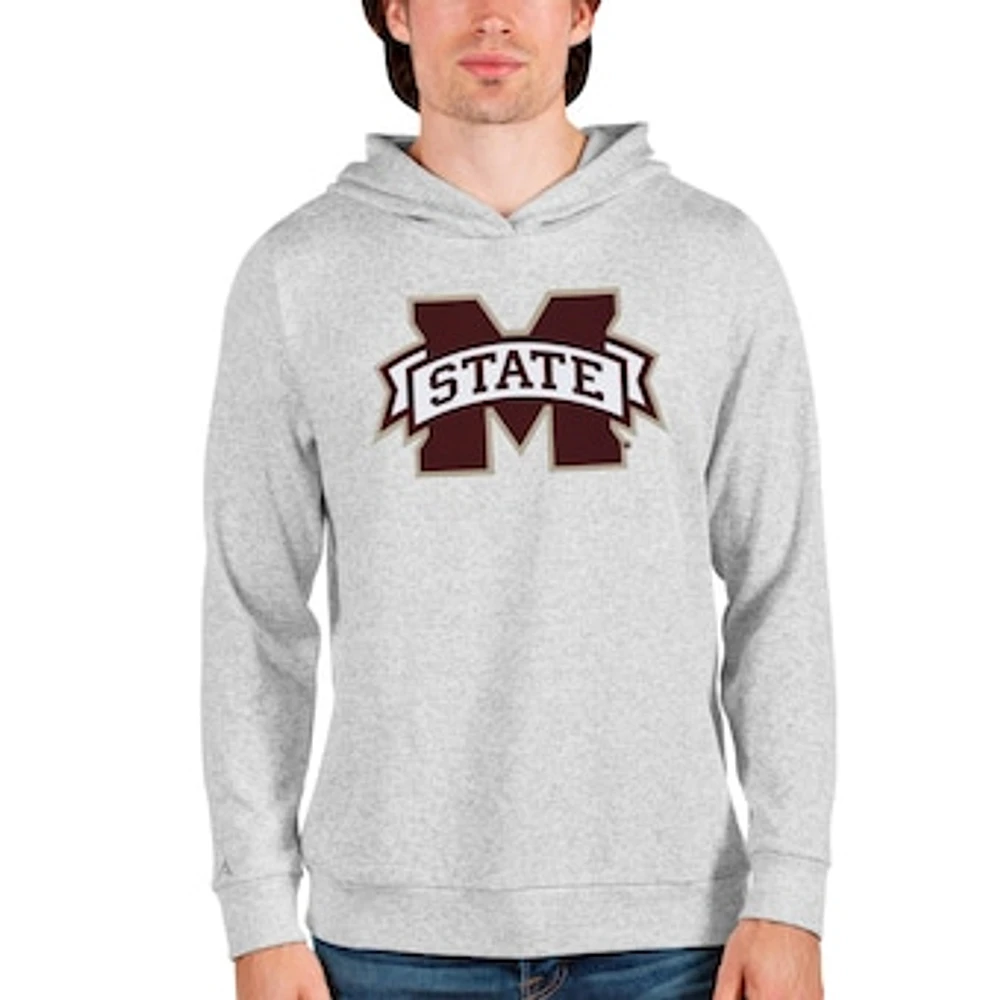 Men's Antigua Heathered Gray Mississippi State Bulldogs Team Logo Absolute Pullover Hoodie