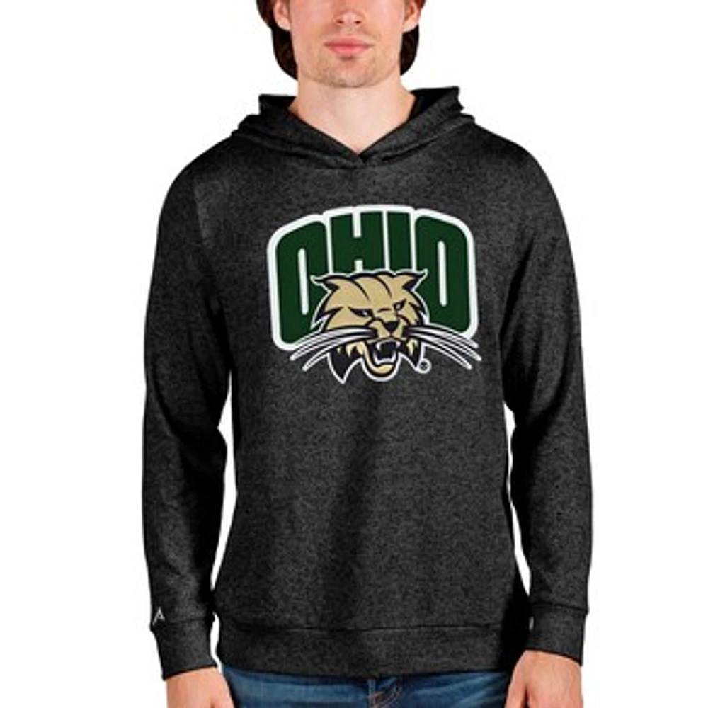 Men's Antigua Heathered Black Ohio Bobcats Team Logo Absolute Pullover Hoodie