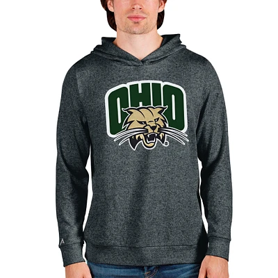 Men's Antigua Heathered Charcoal Ohio Bobcats Team Logo Absolute Pullover Hoodie