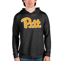 Men's Antigua Heathered Black Pitt Panthers Team Logo Absolute Pullover Hoodie