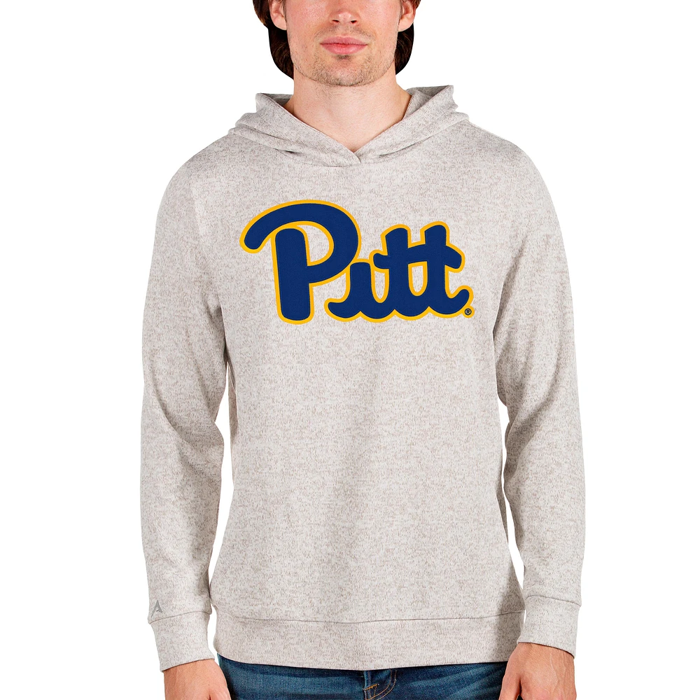 Men's Antigua Oatmeal Pitt Panthers Team Logo Absolute Pullover Hoodie