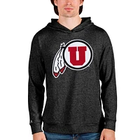 Men's Antigua Heathered Black Utah Utes Team Logo Absolute Pullover Hoodie