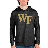 Men's Antigua Heathered Black Wake Forest Demon Deacons Team Logo Absolute Pullover Hoodie