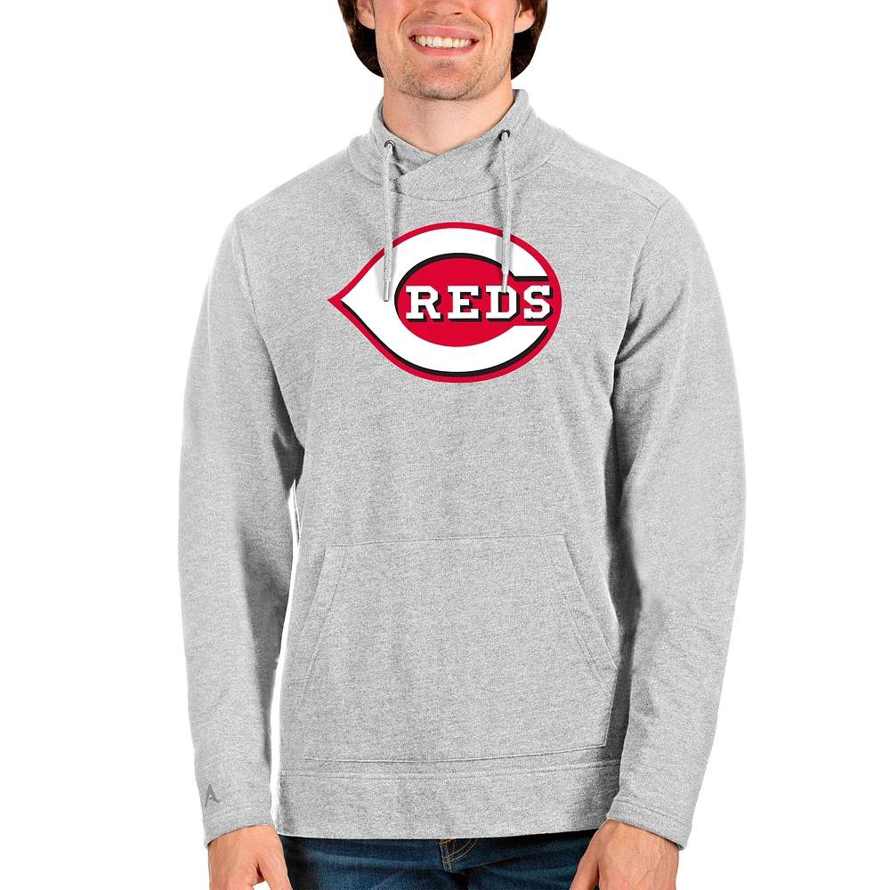Men's Antigua Heathered Gray Cincinnati Reds Reward Pullover Sweatshirt