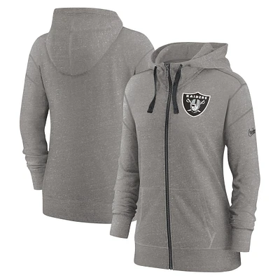 Women's Nike Heather Charcoal Las Vegas Raiders Gym Vintage Full-Zip Hoodie