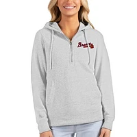 Women's Antigua Heathered Gray Atlanta Braves Action Half-Zip Pullover Hoodie