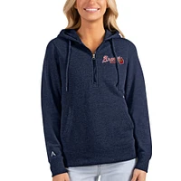 Women's Antigua Heathered Navy Atlanta Braves Action Half-Zip Pullover Hoodie