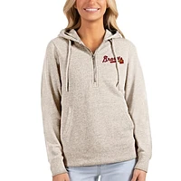 Women's Antigua Oatmeal Atlanta Braves Action Half-Zip Pullover Hoodie