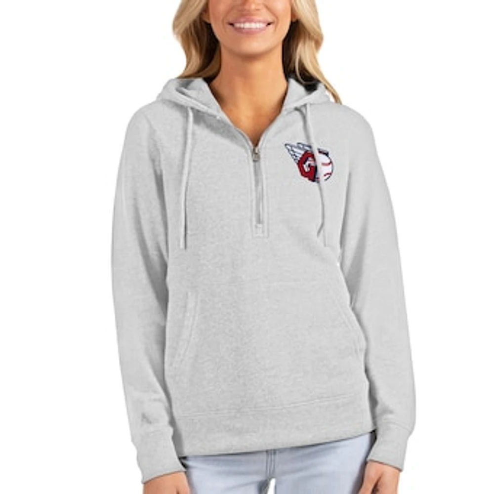 Women's Antigua Heathered Cleveland Guardians Action Half-Zip Pullover Hoodie