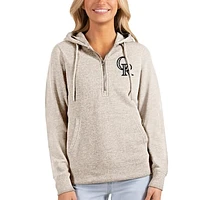 Women's Antigua Oatmeal Colorado Rockies Action Half-Zip Pullover Hoodie